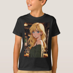 Retro Anime Café Girl Warm Cosy Atmosphere Sticker T-Shirt