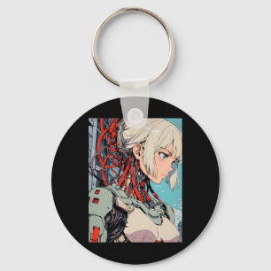 Retro Anime Cybernetic Android Girl Futuristic Sci Key Ring