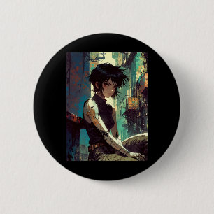 Retro Anime Cyberpunk Girl Dystopian Future Warrio 6 Cm Round Badge