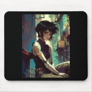 Retro Anime Cyberpunk Girl Dystopian Future Warrio Mouse Mat