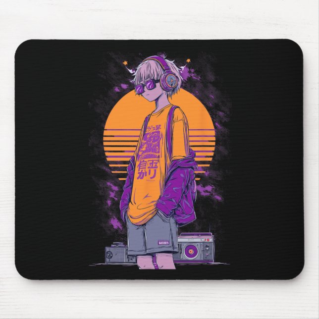 Retro Anime Gamer Boy  Mouse Mat (Front)