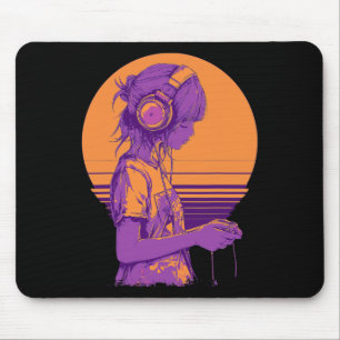 Retro Anime Gamer Girl  Mouse Mat