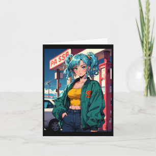 Retro Anime Gas Station Girl Vintage Street Fashio Card