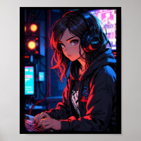 Retro Anime Girl Gamer Cyberpunk Streaming Setup S