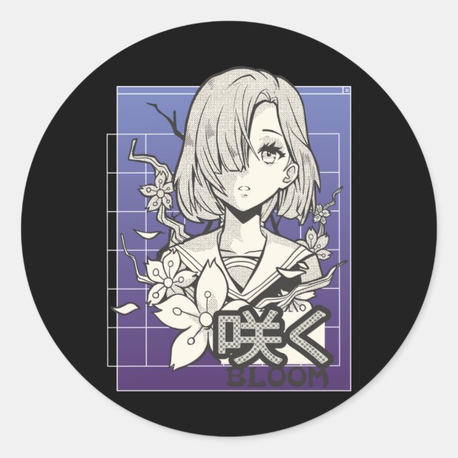 Retro Anime Girl Otaku Manga Comic Teen Japanese Classic Round Sticker (Front)
