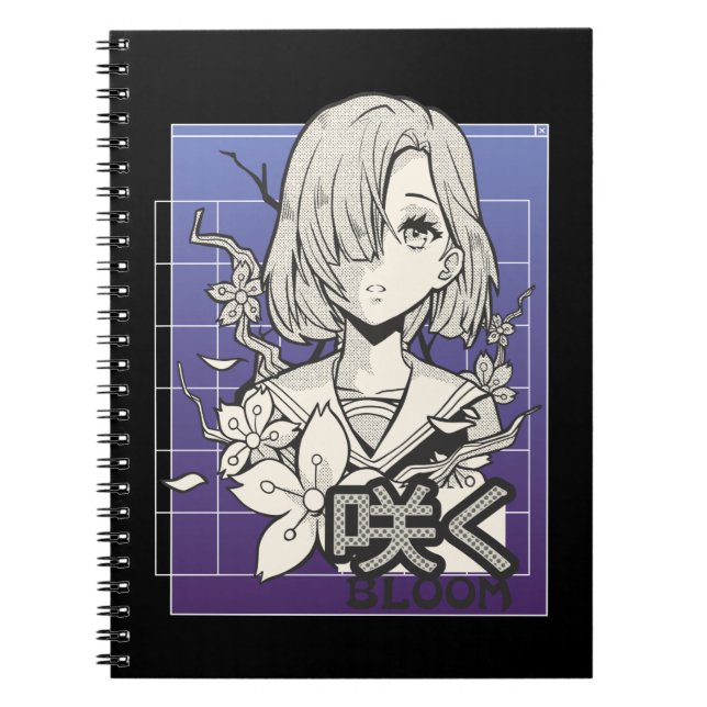 Retro Anime Girl Otaku Manga Comic Teen Japanese Notebook (Front)