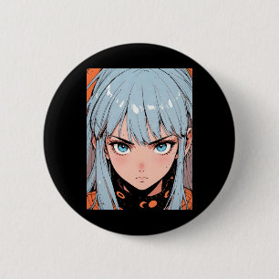 Retro Anime Intense Girl Blue Hair Aesthetic Stick 6 Cm Round Badge