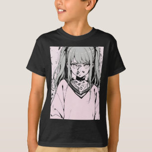 Retro Anime Monochrome Girl Soft Pastel Vibes Stic T-Shirt