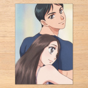 Retro Anime Romance: Gentle Embrace Acrylic Invitations