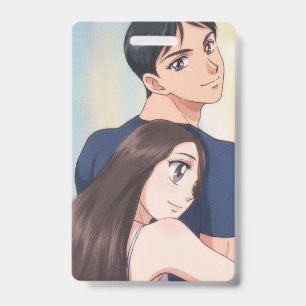 Retro Anime Romance: Gentle Embrace ID Badge