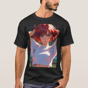 Retro Anime Sporty Girl Red Hair Dynamic Energy St T-Shirt