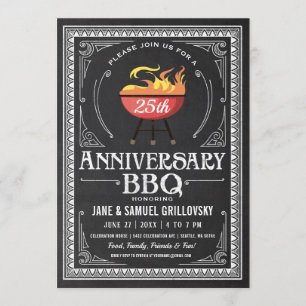 Retro Anniversary BBQ Invitations Chalkboard