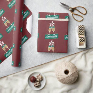 Retro Anniversary Graphic with Sparkling Champagne Wrapping Paper