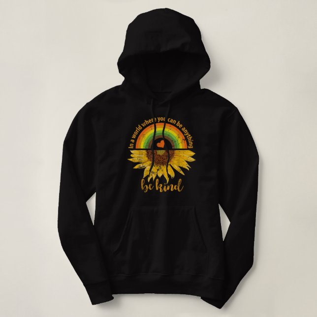 Retro Antique Be Kind Sunflower Lovers Rainbow W H Hoodie (Design Front)