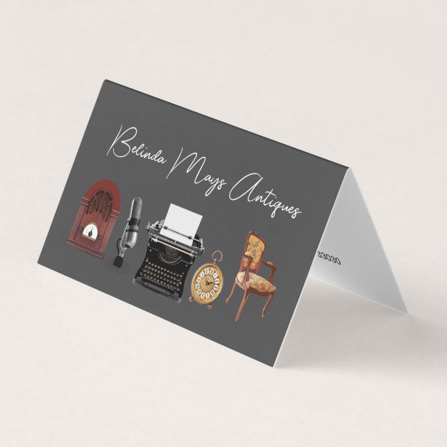 Retro Antiques Dealer Business Card Tent Style (Front)