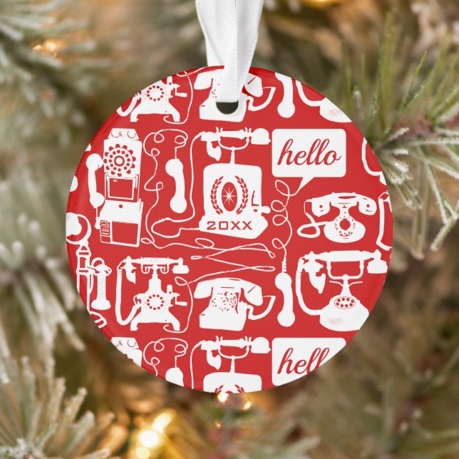 Retro  Any Colour Telephone Pattern Ornament (Tree)