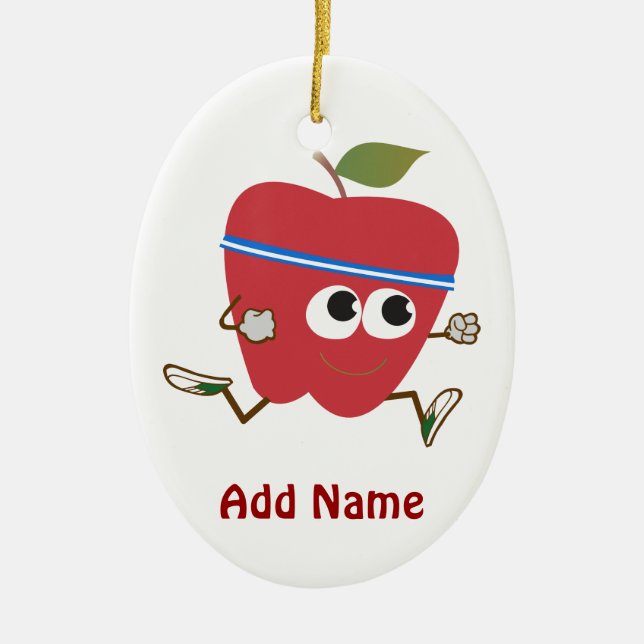 Retro Apple Runner Ceramic Tree Decoration (Front)