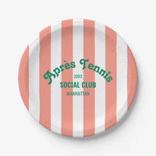 Retro Après Tennis Social Club Pink Stripe Round Paper Plate
