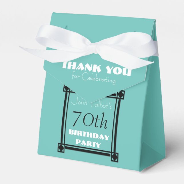 Retro Aqua 70th birthday Party Favour Box (Front Side)