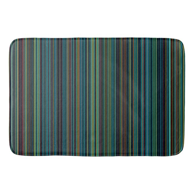 Retro aqua blue brown green stripe bath mat (Front)
