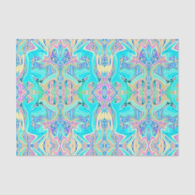 Retro Aqua Blue Liquid Art on Abstract Hydrangeas Tissue Paper (Front)