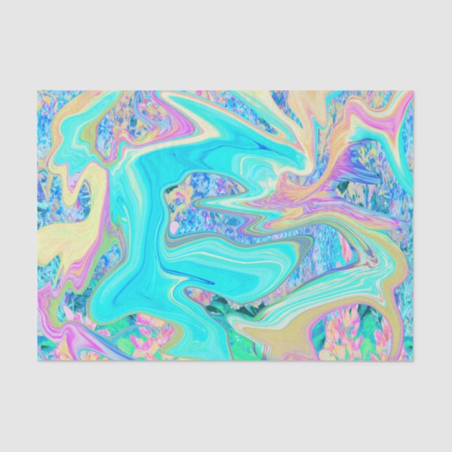 Retro Aqua Blue Liquid Art on Abstract Hydrangeas Tissue Paper (Front)