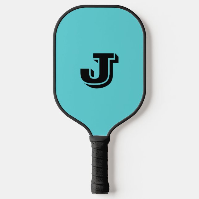 Retro Aqua Blue Minimalist Monogrammed Pickleball Paddle (Front)