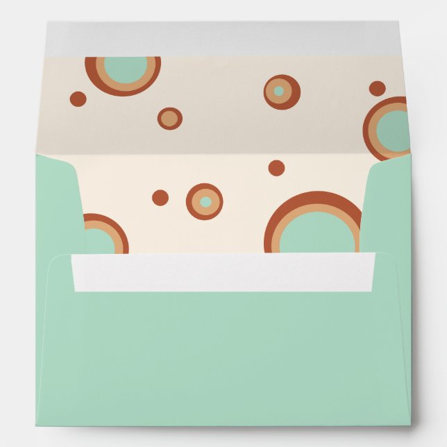 Retro Aqua Circle Two Tone 70s Groovy Wedding Envelope (Back (Bottom))