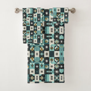 Retro Aqua Diamond Mid Century Modern Towel Set