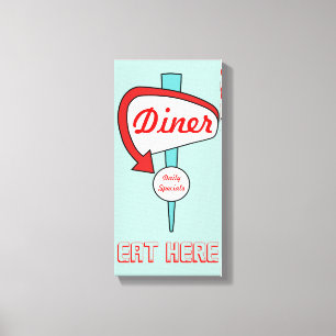 Retro Aqua Diner Sign Kitchen Wall Decor Canvas
