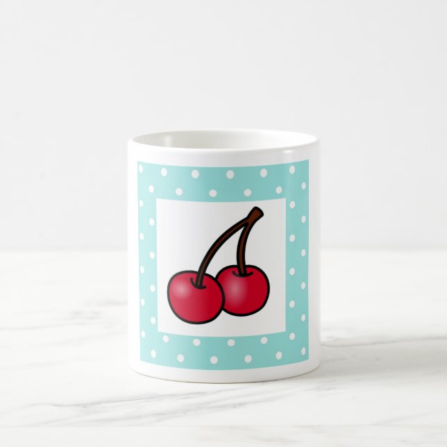 Retro Aqua Dots Cherries Coffee Mug (Center)