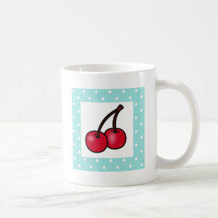 Retro Aqua Dots Cherries Coffee Mug