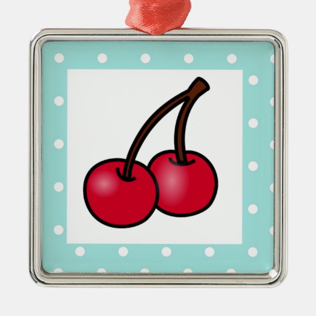 Retro Aqua Dots Cherries Metal Tree Decoration (Front)