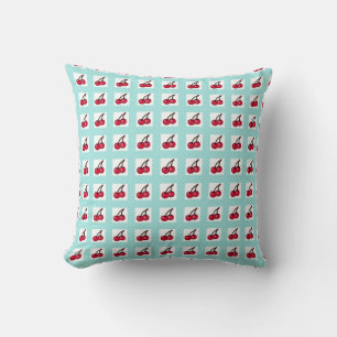 Retro Aqua Dots & Cherries Pillow