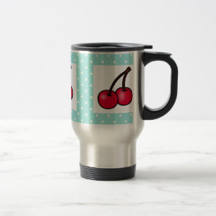 Retro Aqua Dots Cherries Travel Mug