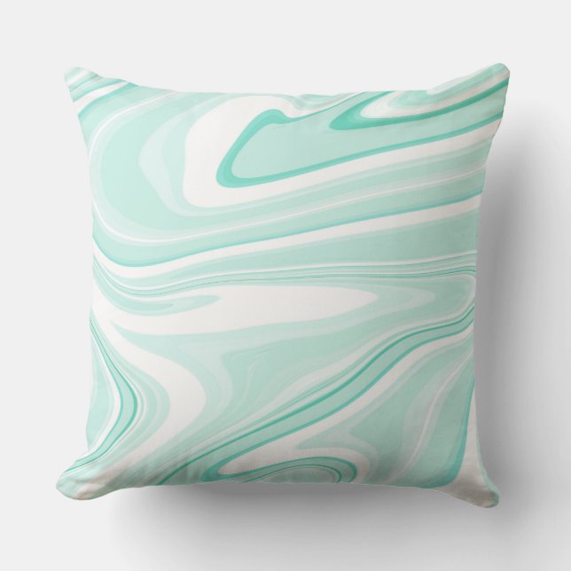 Retro Aqua Green Swirl Liquid Painting Aesthetic Cushion (Front)
