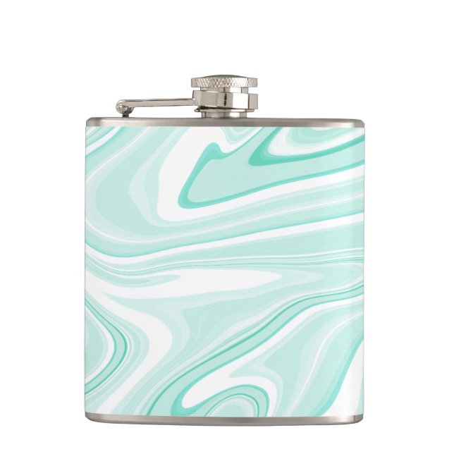 Retro Aqua Green Swirl Liquid Painting Aesthetic Hip Flask (Front)