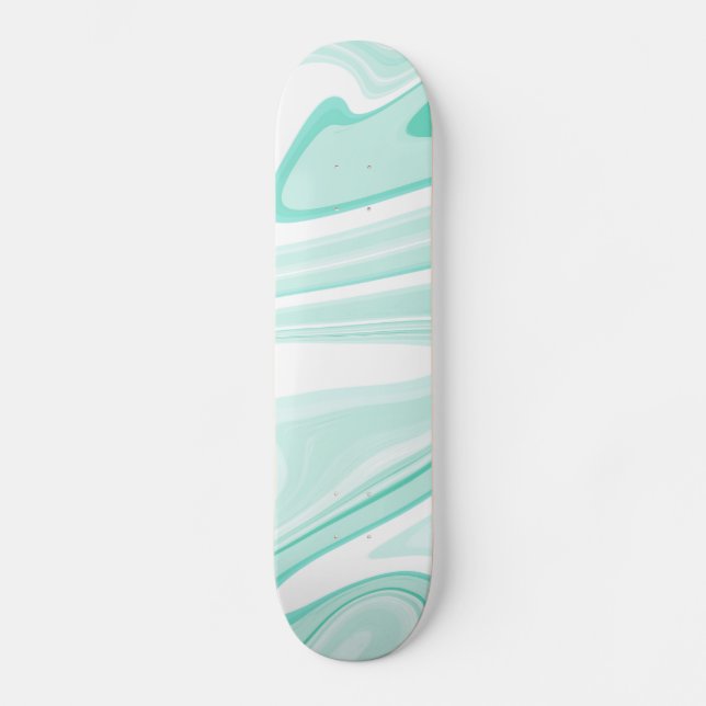 Retro Aqua Green Swirl Liquid Painting Aesthetic Skateboard (Front)