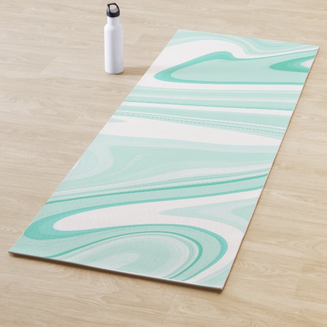 Retro Aqua Green Swirl Liquid Painting Aesthetic Yoga Mat (In Situ)