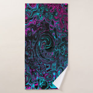 Retro Aqua Magenta and Black Abstract Swirl Bath Towel