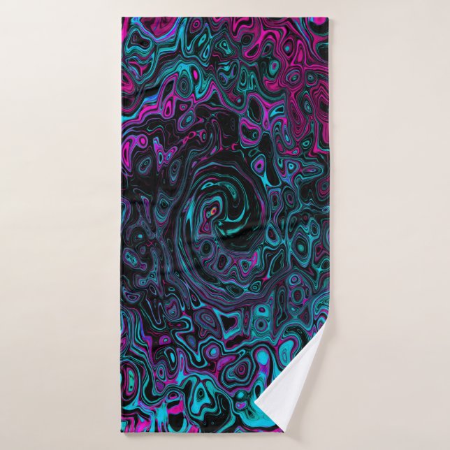 Retro Aqua Magenta and Black Abstract Swirl Bath Towel (Bath Towel)