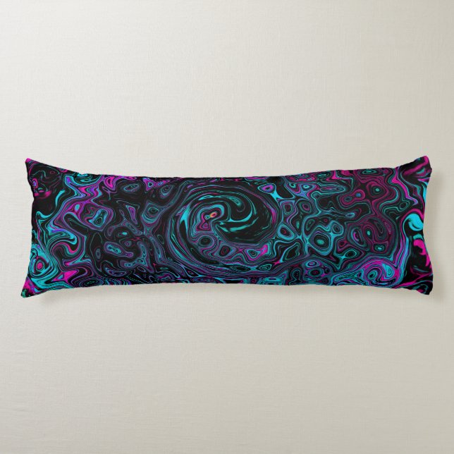 Retro Aqua Magenta and Black Abstract Swirl Body Cushion (Front)