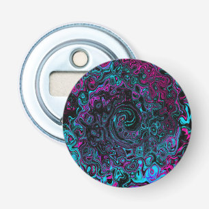 Retro Aqua Magenta and Black Abstract Swirl Bottle Opener