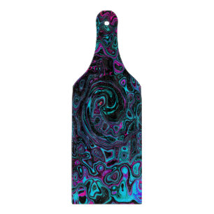 Retro Aqua Magenta and Black Abstract Swirl Cutting Board