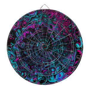 Retro Aqua Magenta and Black Abstract Swirl Dartboard