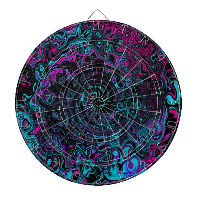 Retro Aqua Magenta and Black Abstract Swirl Dartboard (Front)