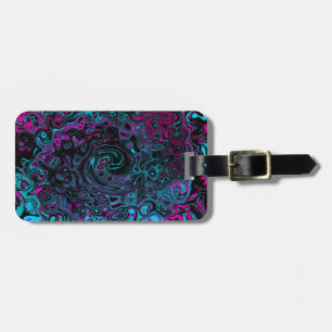 Retro Aqua Magenta and Black Abstract Swirl Luggage Tag