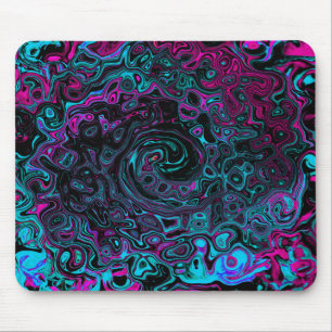 Retro Aqua Magenta and Black Abstract Swirl Mouse Mat