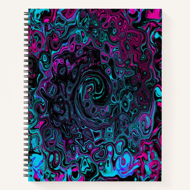 Retro Aqua Magenta and Black Abstract Swirl Notebook (Front)