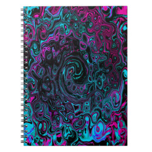 Retro Aqua Magenta and Black Abstract Swirl Notebook
